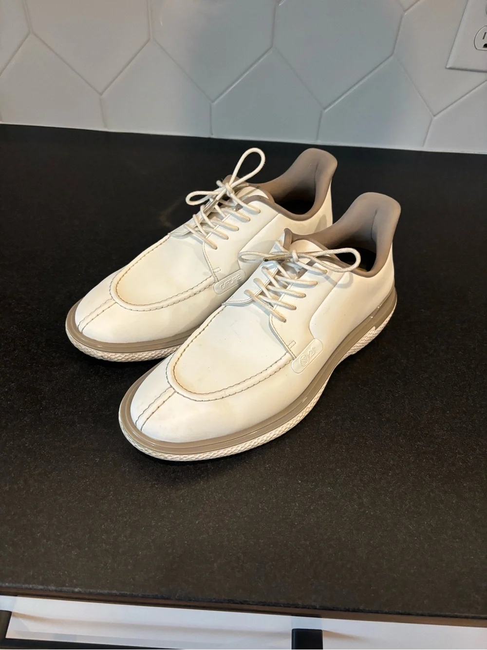 G/FORE Men's White Sneakers with Taupe Accents